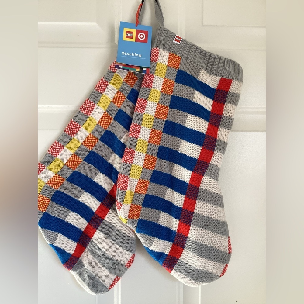 2 20" Color Block Stripe Sweater Christmas Holiday Stocking LEGO Collection